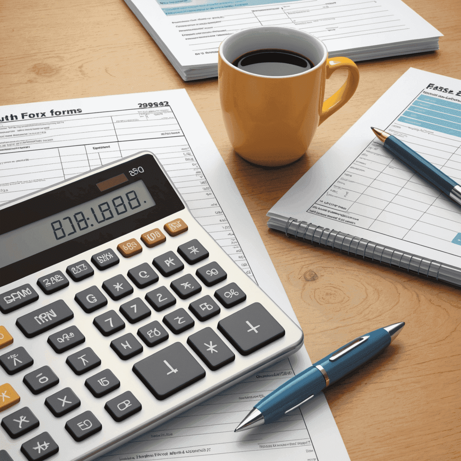 Illustration of tax forms and calculator representing tax optimization for South African businesses